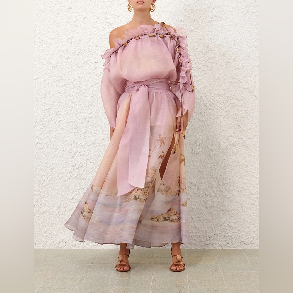 NWT Zimmermann Long Linen and Silk Dress With Appliques